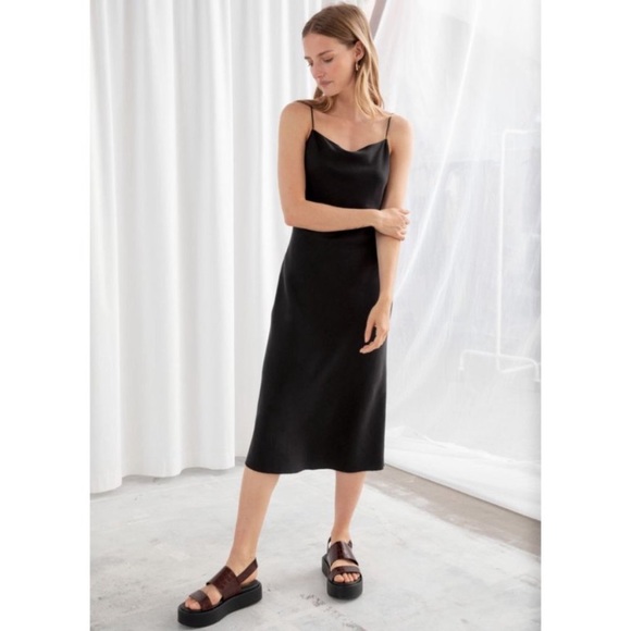 & Other Stories Black Spaghetti Strap A-Line Midi Dress
